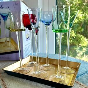 Vintage Château Orleans Colored Stemware Set with Gold Tray – Set of 6